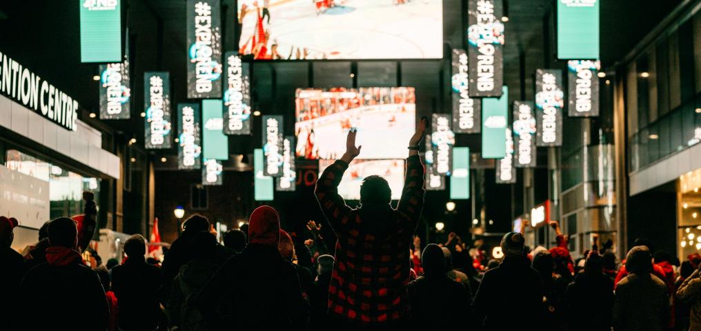 Fans watch the gold medal game at Rogers Square
